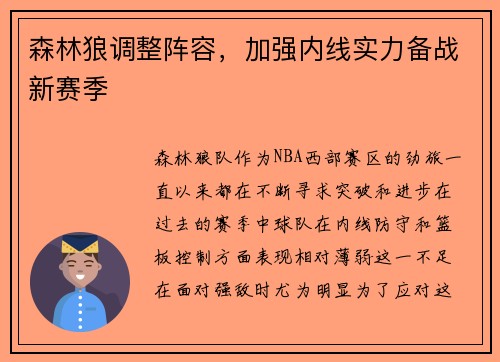 森林狼调整阵容，加强内线实力备战新赛季